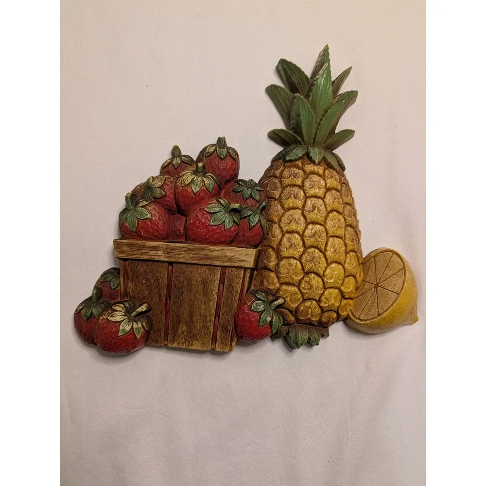Vintage 1975 Homco Fruit Basket Wall Plaques Set 3 Dart Ind 7350 7351 7352 USA